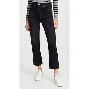 Re/Done womens 70s Stove Pipe Button Fly Jeans size 28 Black 28" inseam $265